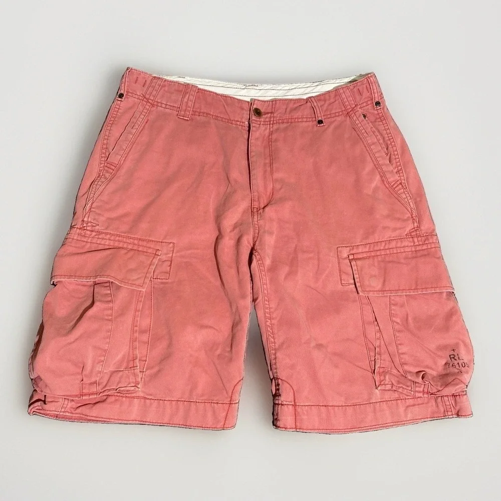 Polo Ralph Lauren Cargo Shorts Men 33 Salmon Pink Cotton Utility Preppy Stencil
